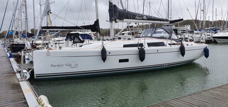 Purrfect Tale the successor to Purrfect Paws.  Hanse 348 with the name chosen by Gillian.